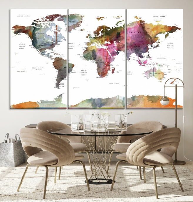 Framed Push Pin World Map Artwork Extra Large Travel Map Wall Art Canvas Print