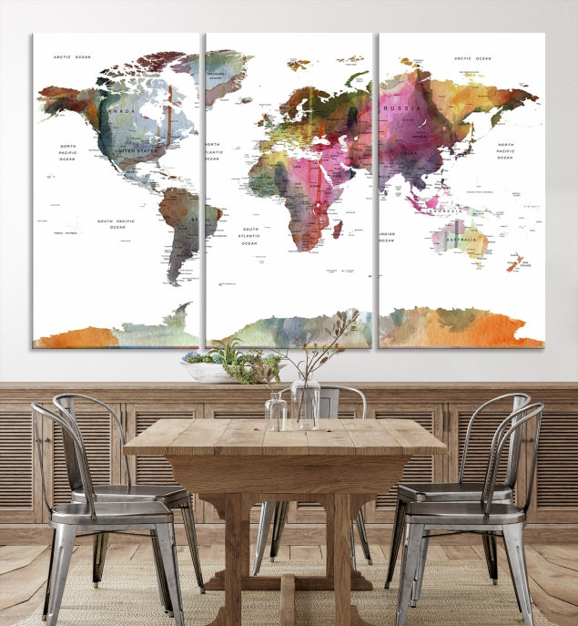 Framed Push Pin World Map Artwork Extra Large Travel Map Wall Art Canvas Print