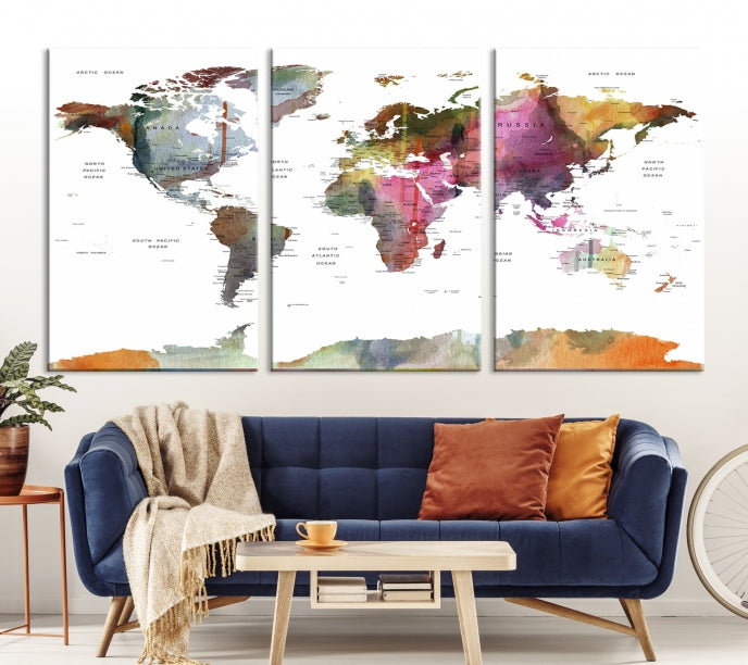 Framed Push Pin World Map Artwork Extra Large Travel Map Wall Art Canvas Print