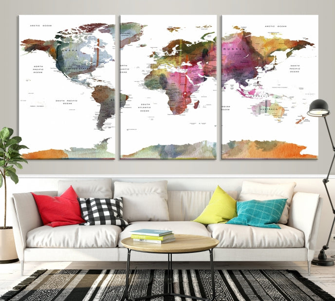 Framed Push Pin World Map Artwork Extra Large Travel Map Wall Art Canvas Print