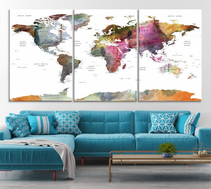 Framed Push Pin World Map Artwork Extra Large Travel Map Wall Art Canvas Print