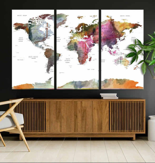 Framed Push Pin World Map Artwork Extra Large Travel Map Wall Art Canvas Print