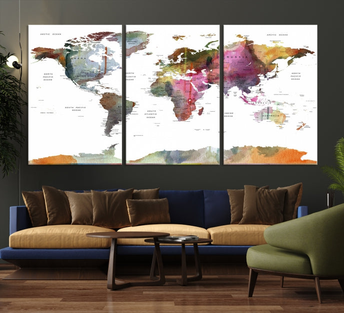 Framed Push Pin World Map Artwork Extra Large Travel Map Wall Art Canvas Print