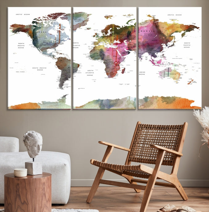 Framed Push Pin World Map Artwork Extra Large Travel Map Wall Art Canvas Print