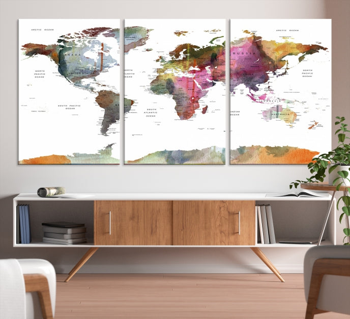 Framed Push Pin World Map Artwork Extra Large Travel Map Wall Art Canvas Print