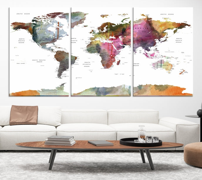 Framed Push Pin World Map Artwork Extra Large Travel Map Wall Art Canvas Print