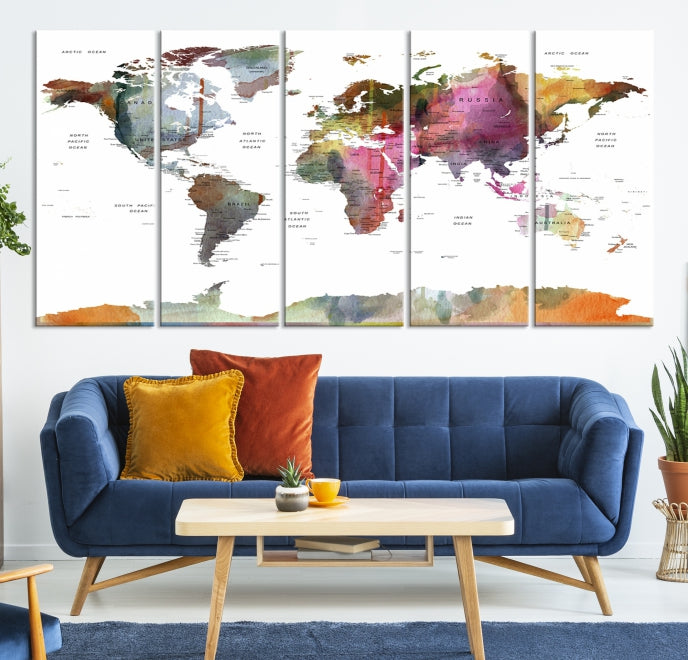 Framed Push Pin World Map Artwork Extra Large Travel Map Wall Art Canvas Print