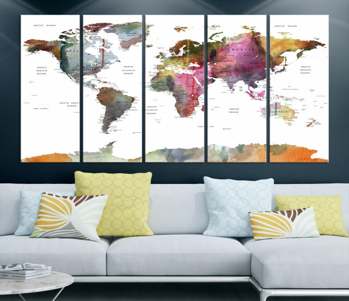 Framed Push Pin World Map Artwork Extra Large Travel Map Wall Art Canvas Print