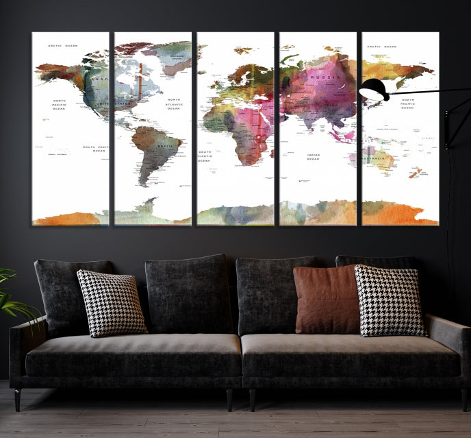 Framed Push Pin World Map Artwork Extra Large Travel Map Wall Art Canvas Print