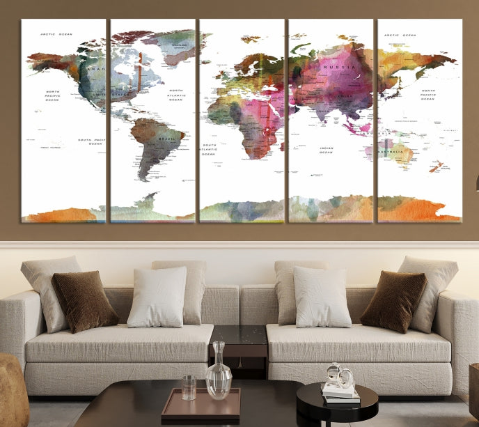 Framed Push Pin World Map Artwork Extra Large Travel Map Wall Art Canvas Print