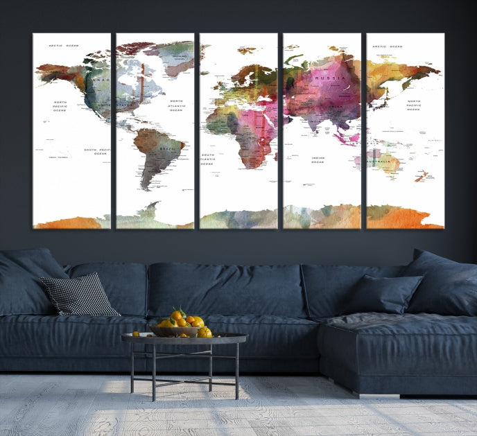 Framed Push Pin World Map Artwork Extra Large Travel Map Wall Art Canvas Print