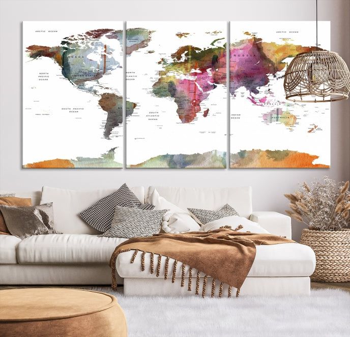 Framed Push Pin World Map Artwork Extra Large Travel Map Wall Art Canvas Print