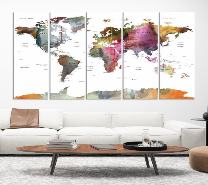 Framed Push Pin World Map Artwork Extra Large Travel Map Wall Art Canvas Print