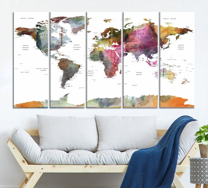 Framed Push Pin World Map Artwork Extra Large Travel Map Wall Art Canvas Print