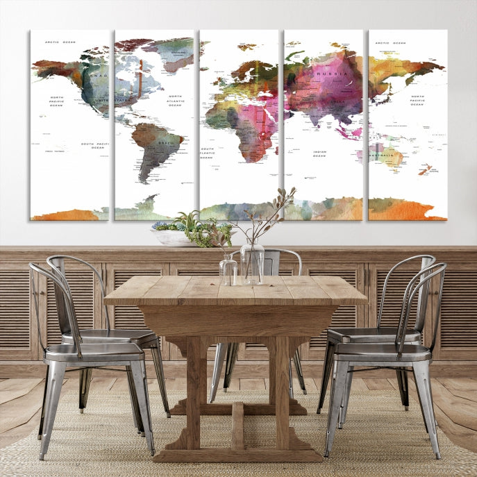 Framed Push Pin World Map Artwork Extra Large Travel Map Wall Art Canvas Print