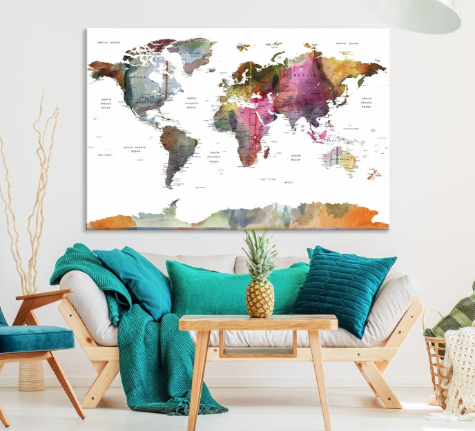 Framed Push Pin World Map Artwork Extra Large Travel Map Wall Art Canvas Print