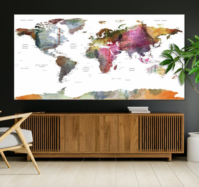 Framed Push Pin World Map Artwork Extra Large Travel Map Wall Art Canvas Print