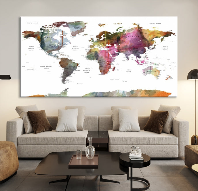 Framed Push Pin World Map Artwork Extra Large Travel Map Wall Art Canvas Print