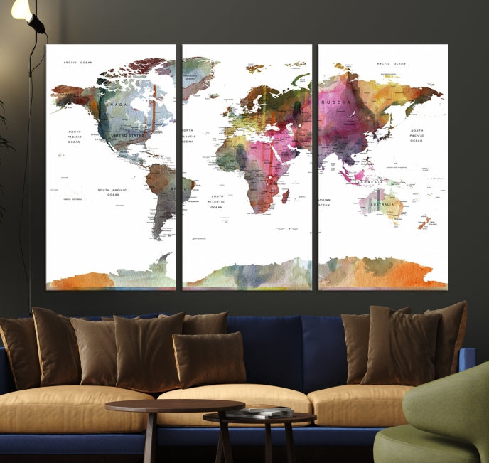 Framed Push Pin World Map Artwork Extra Large Travel Map Wall Art Canvas Print