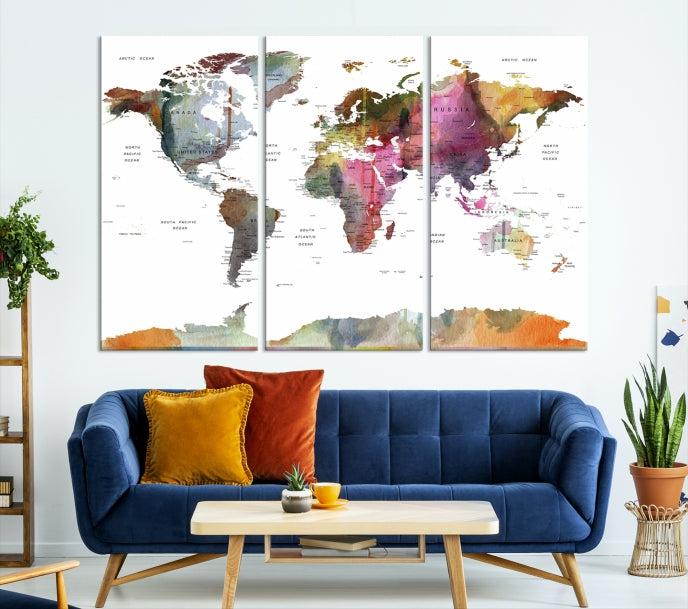 Framed Push Pin World Map Artwork Extra Large Travel Map Wall Art Canvas Print