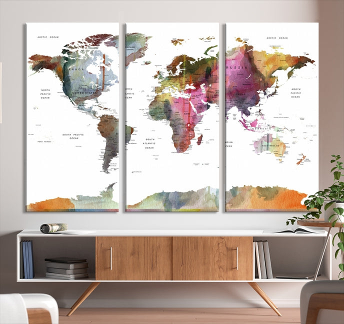 Framed Push Pin World Map Artwork Extra Large Travel Map Wall Art Canvas Print