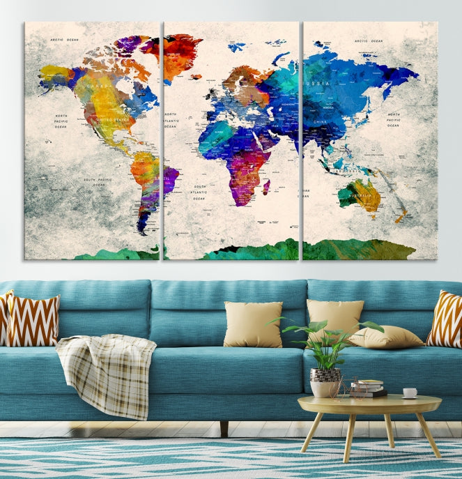 Framed Push Pin World Map Extra Large Wall Art Canvas Print Ready to Hang