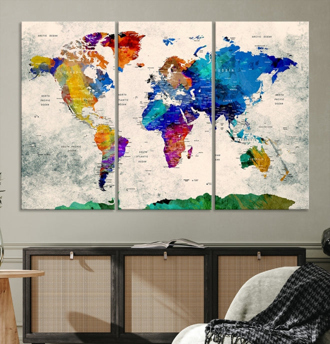 Framed Push Pin World Map Extra Large Wall Art Canvas Print Ready to Hang