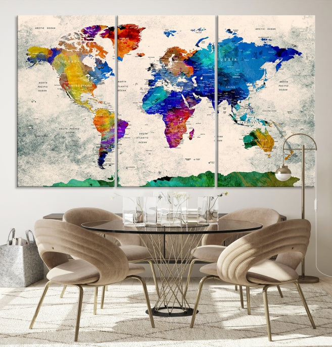 Framed Push Pin World Map Extra Large Wall Art Canvas Print Ready to Hang