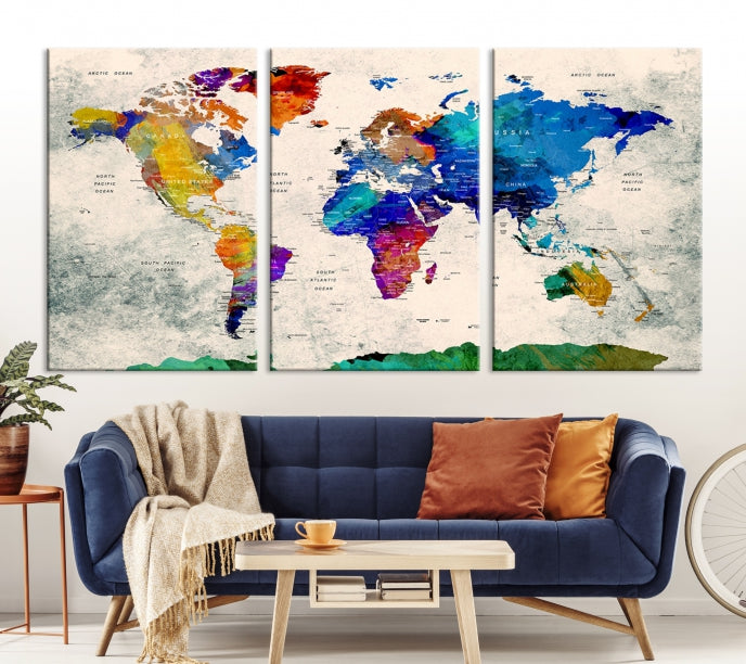 Framed Push Pin World Map Extra Large Wall Art Canvas Print Ready to Hang