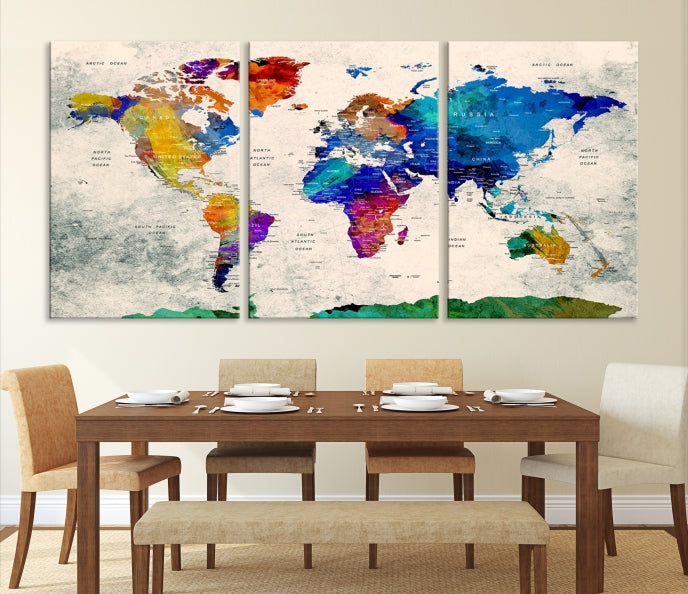 Framed Push Pin World Map Extra Large Wall Art Canvas Print Ready to Hang