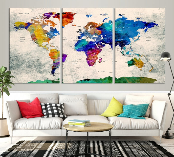 Framed Push Pin World Map Extra Large Wall Art Canvas Print Ready to Hang