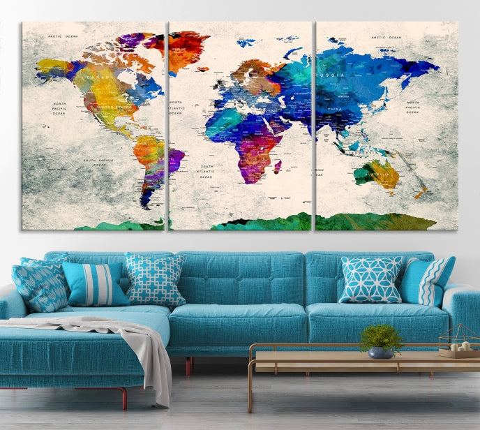 Framed Push Pin World Map Extra Large Wall Art Canvas Print Ready to Hang