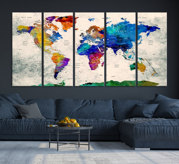 Framed Push Pin World Map Extra Large Wall Art Canvas Print Ready to Hang