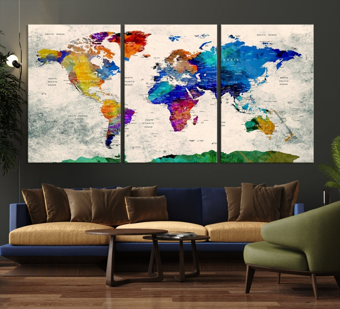 Framed Push Pin World Map Extra Large Wall Art Canvas Print Ready to Hang