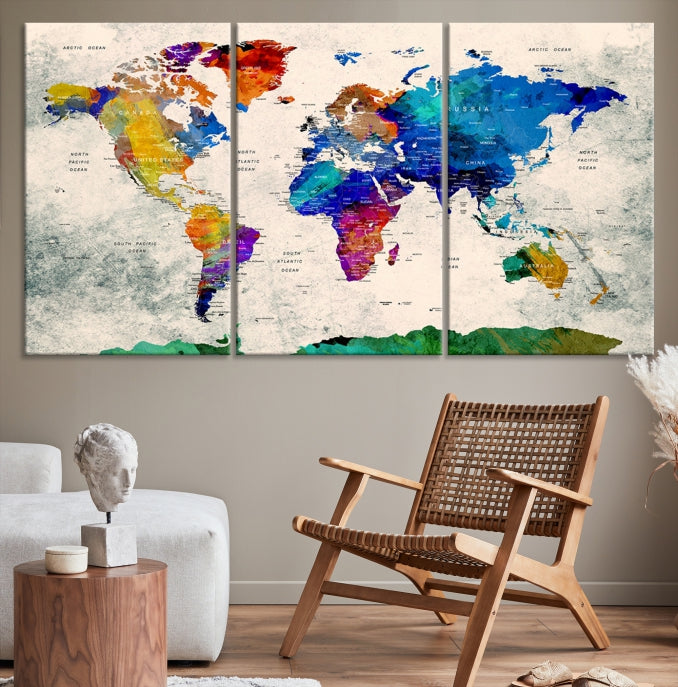 Framed Push Pin World Map Extra Large Wall Art Canvas Print Ready to Hang