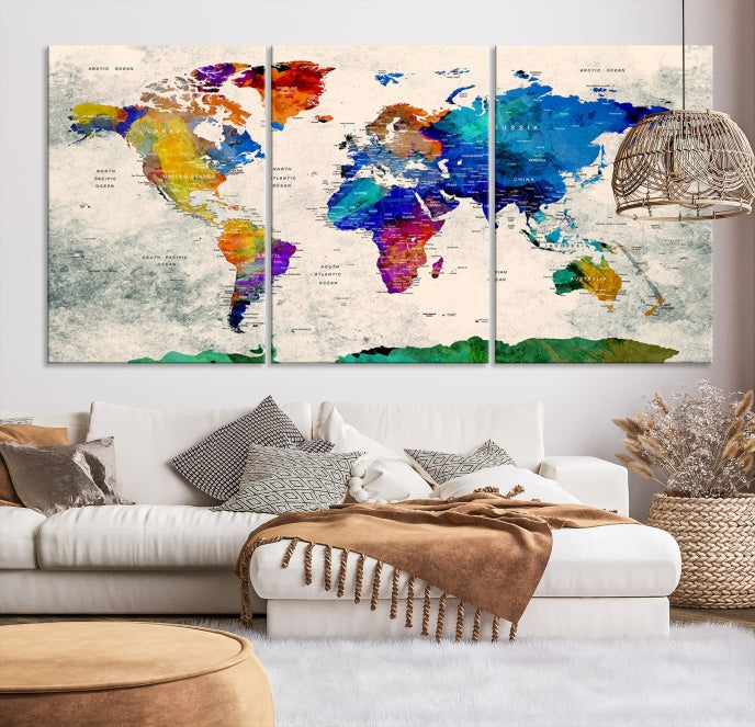 Framed Push Pin World Map Extra Large Wall Art Canvas Print Ready to Hang