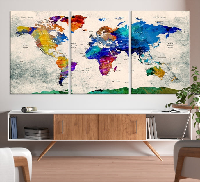 Framed Push Pin World Map Extra Large Wall Art Canvas Print Ready to Hang