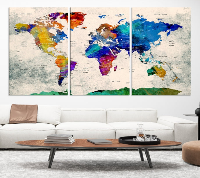 Framed Push Pin World Map Extra Large Wall Art Canvas Print Ready to Hang