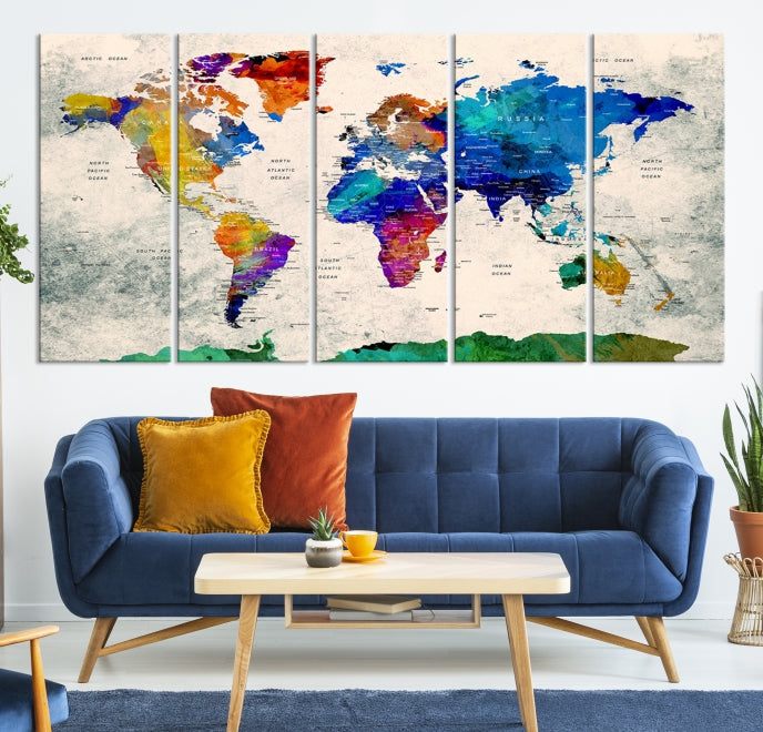 Framed Push Pin World Map Extra Large Wall Art Canvas Print Ready to Hang