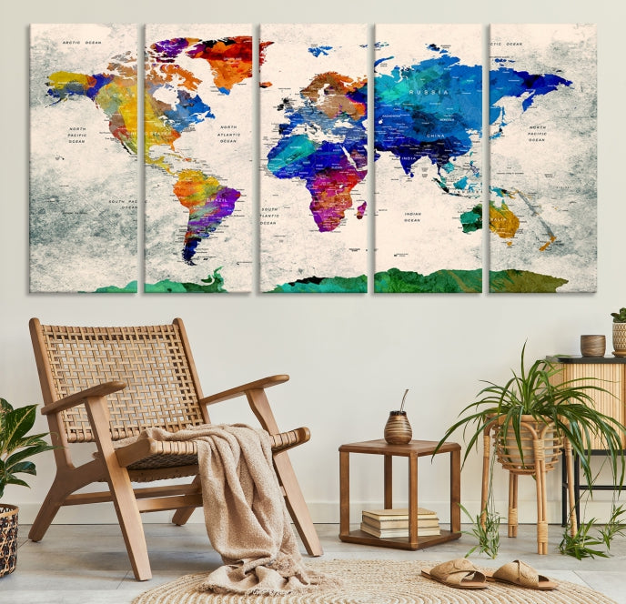 Framed Push Pin World Map Extra Large Wall Art Canvas Print Ready to Hang