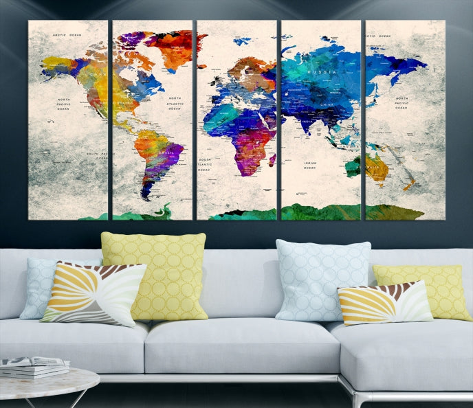 Framed Push Pin World Map Extra Large Wall Art Canvas Print Ready to Hang