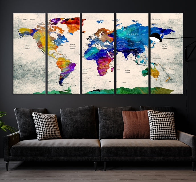 Framed Push Pin World Map Extra Large Wall Art Canvas Print Ready to Hang