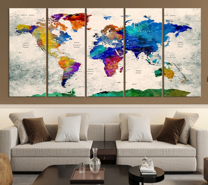 Framed Push Pin World Map Extra Large Wall Art Canvas Print Ready to Hang