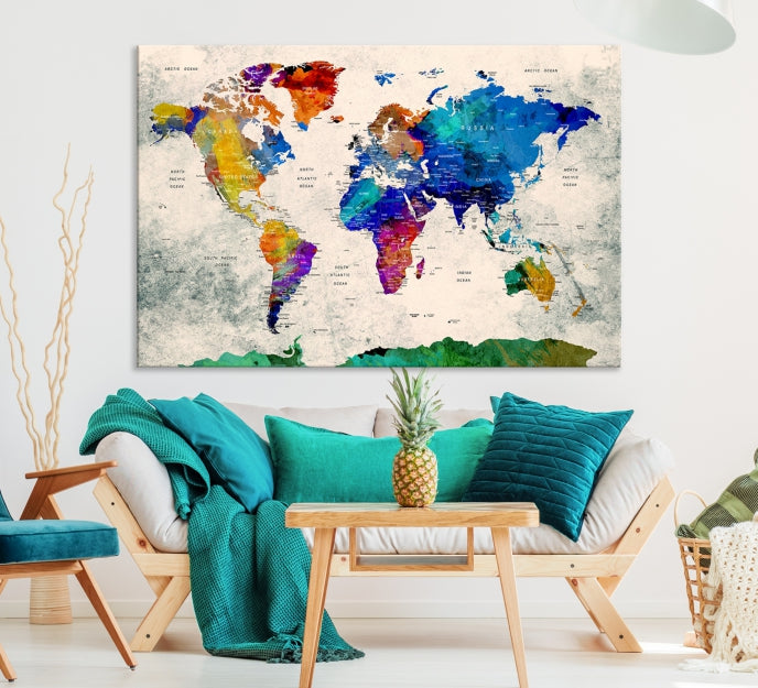 Framed Push Pin World Map Extra Large Wall Art Canvas Print Ready to Hang