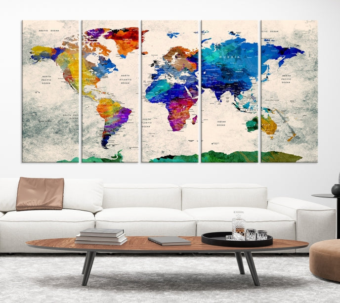 Framed Push Pin World Map Extra Large Wall Art Canvas Print Ready to Hang