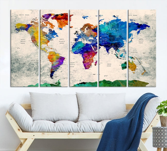 Framed Push Pin World Map Extra Large Wall Art Canvas Print Ready to Hang