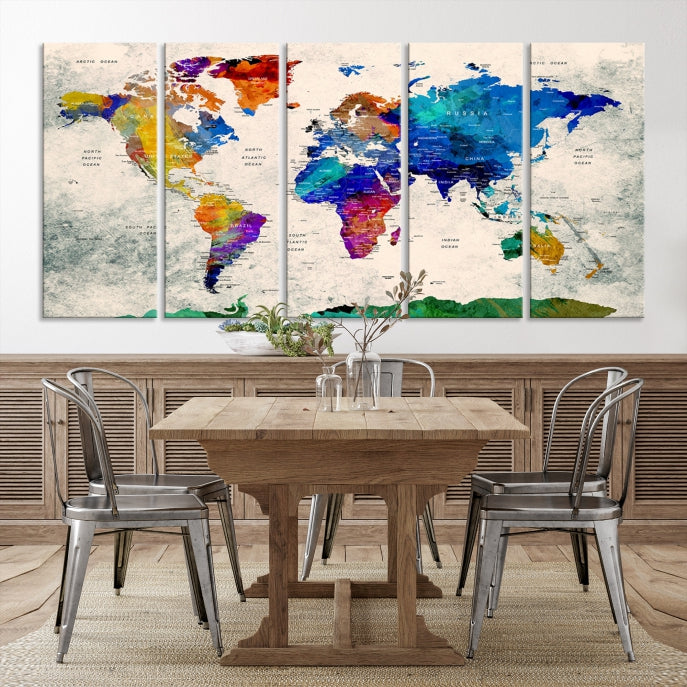 Framed Push Pin World Map Extra Large Wall Art Canvas Print Ready to Hang