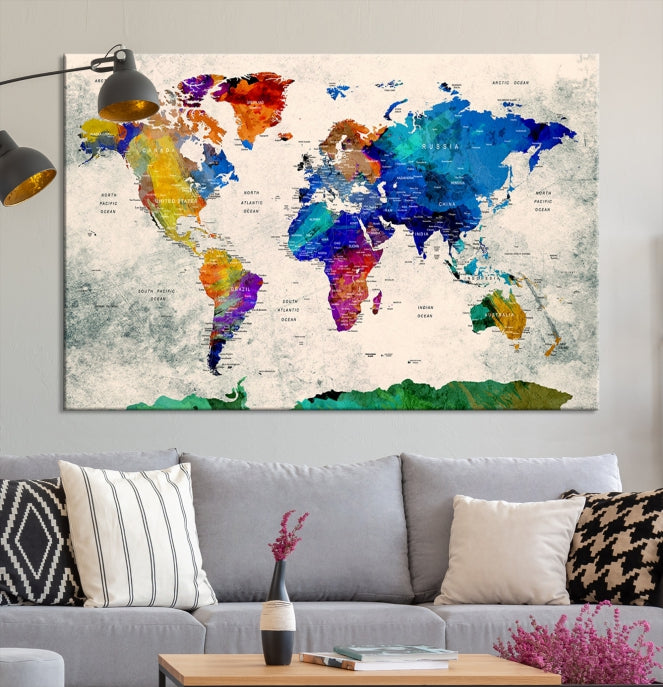 Framed Push Pin World Map Extra Large Wall Art Canvas Print Ready to Hang