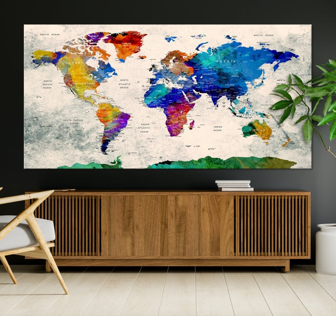 Framed Push Pin World Map Extra Large Wall Art Canvas Print Ready to Hang