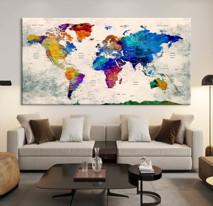 Framed Push Pin World Map Extra Large Wall Art Canvas Print Ready to Hang